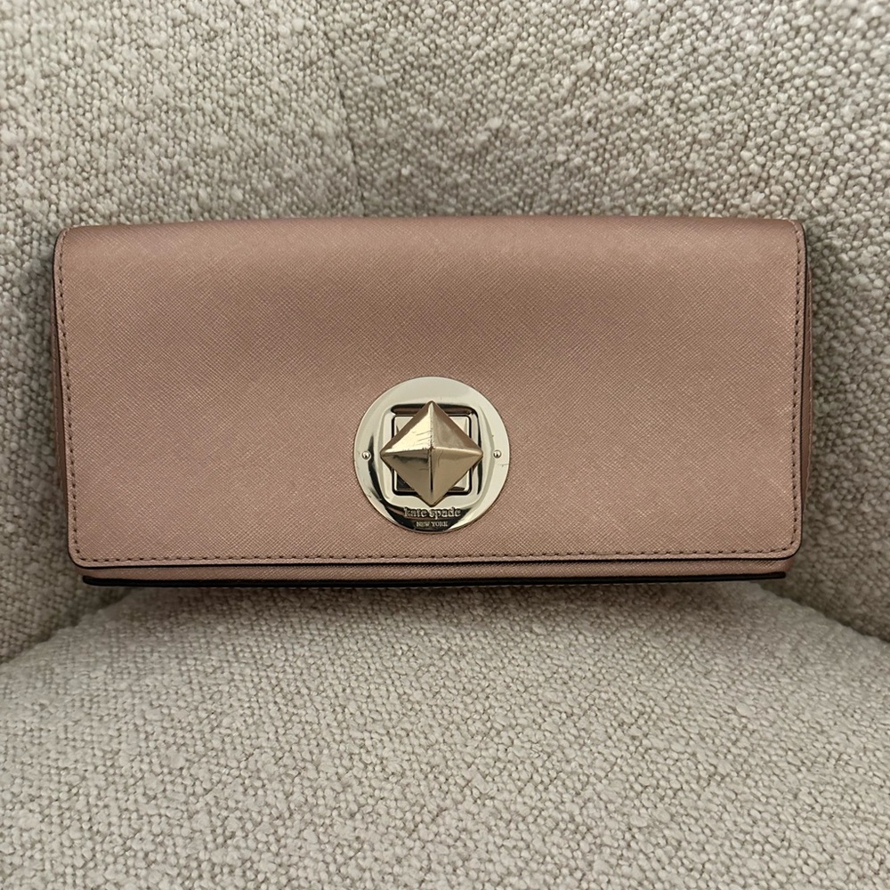 Kate Spade Rose Gold Keira Newbury Metallic Saffiano Clutch